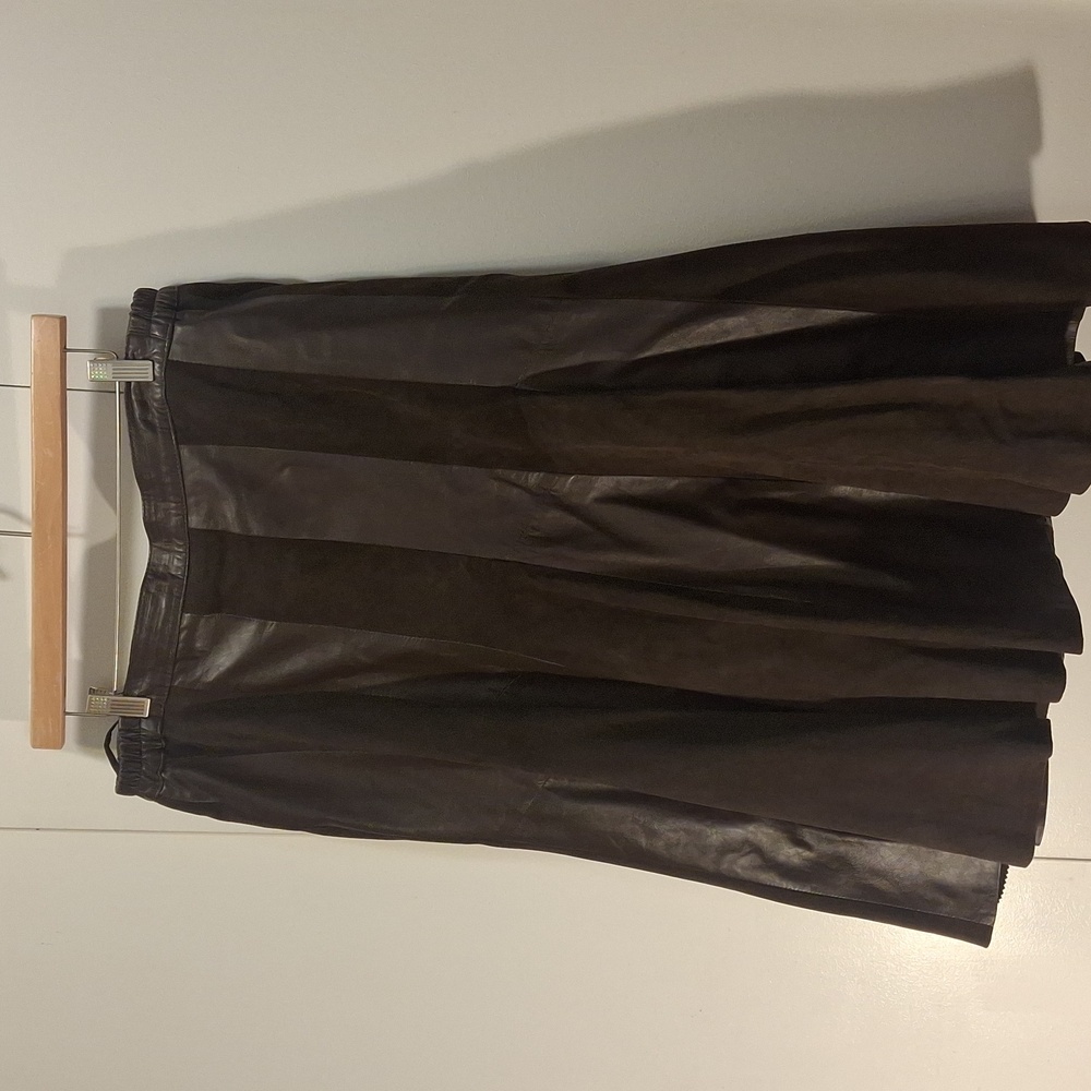 Donna Lepure New York Brown Leather/suede Midi Skirt